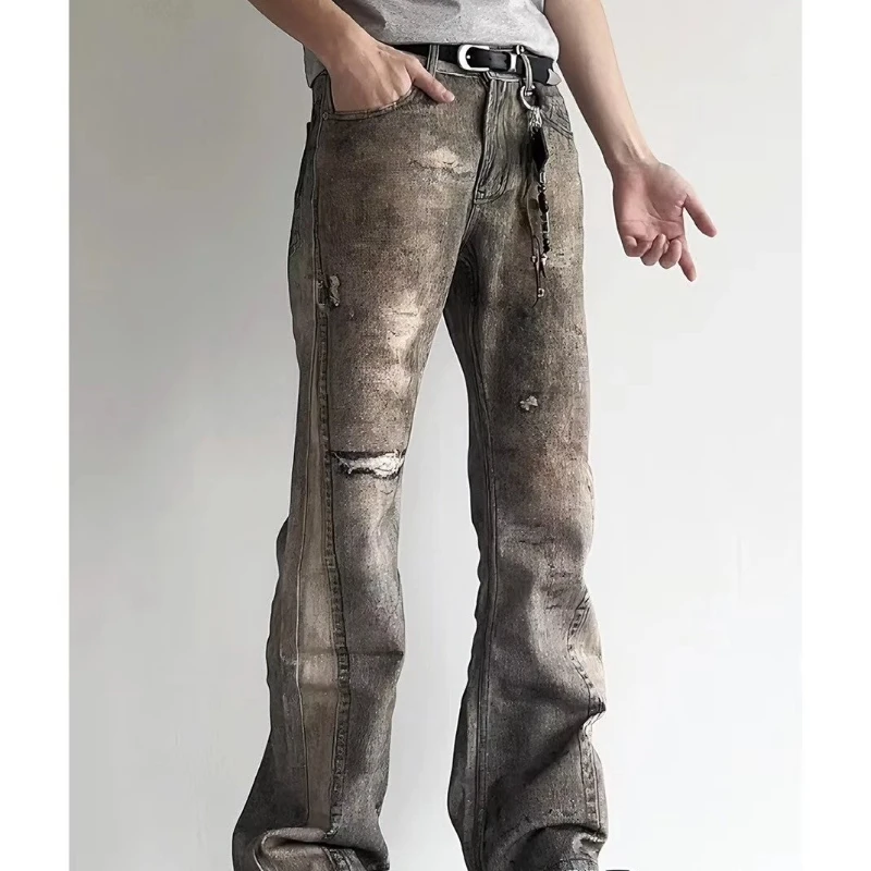 

Wasteland Style Old Flag Pants Jorts High Street Jeans Men Mens Jeans for Man Clothes 2000 Y2k Clothes Men's Wide Pants Top
