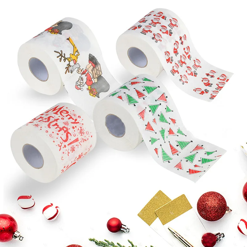 Rollo de papel higiénico de Papá Noel, serie de patrones navideños, papel higiénico creativo, servilletas divertidas