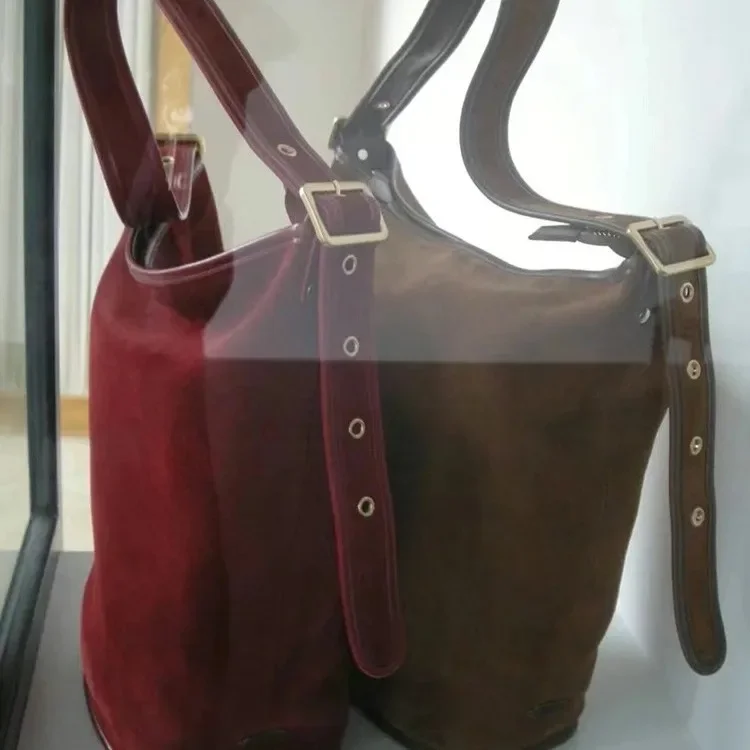 2024 autumn and winter new matte suede casual versatile belt bucket bag