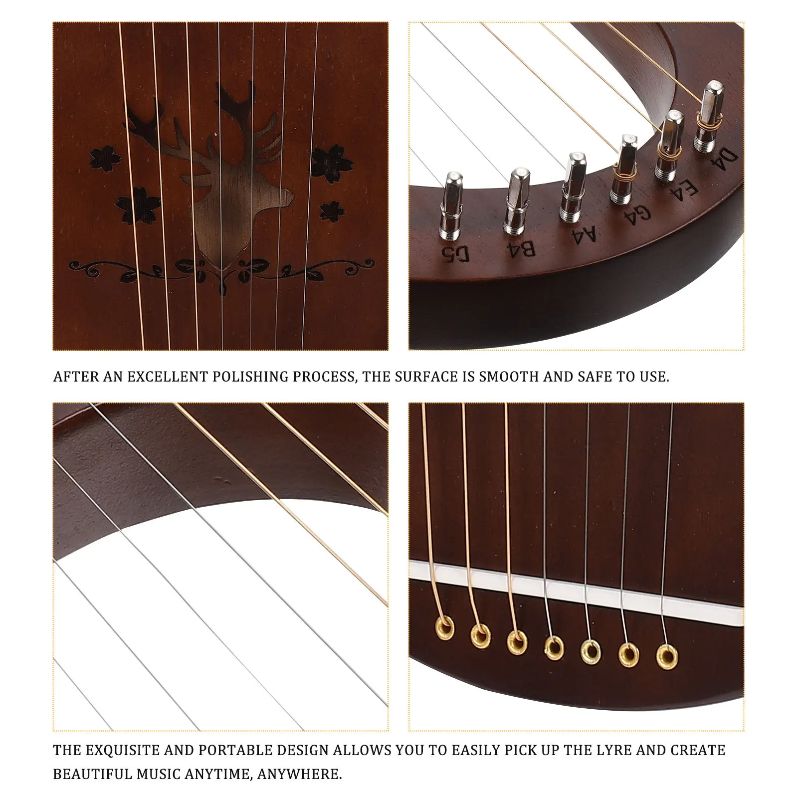 

1Set 7 Strings Wooden Harp Easy to Play Wonderful Music Anywhere Good for Gifting 7 String Harp Body String Instrument