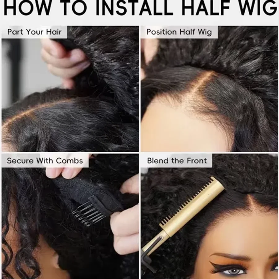 Burmese Curly Half Wigs With Drawstring 250% Density 100% Human Hair Flip Over Wig  Ready to Wear 3 IN 1 Half Wig Curly Wig Remy