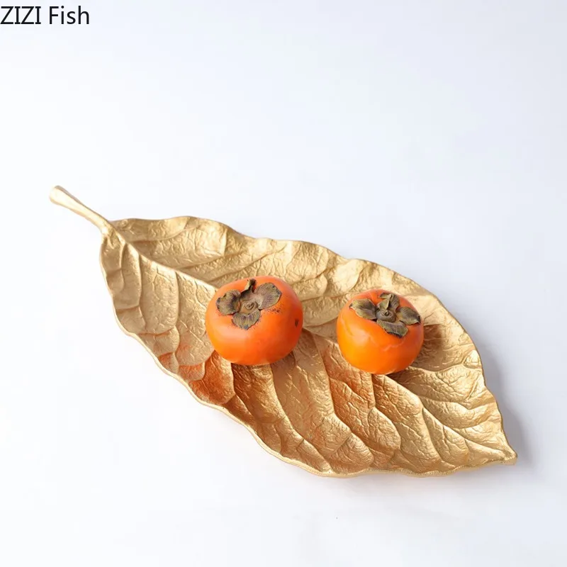 Metal Leaf Fruit Plate Dried Fruit Tray Decorative Plate Ornament Jewelry Tray Golden Storage Trays Snack Bowl Dessert Plates