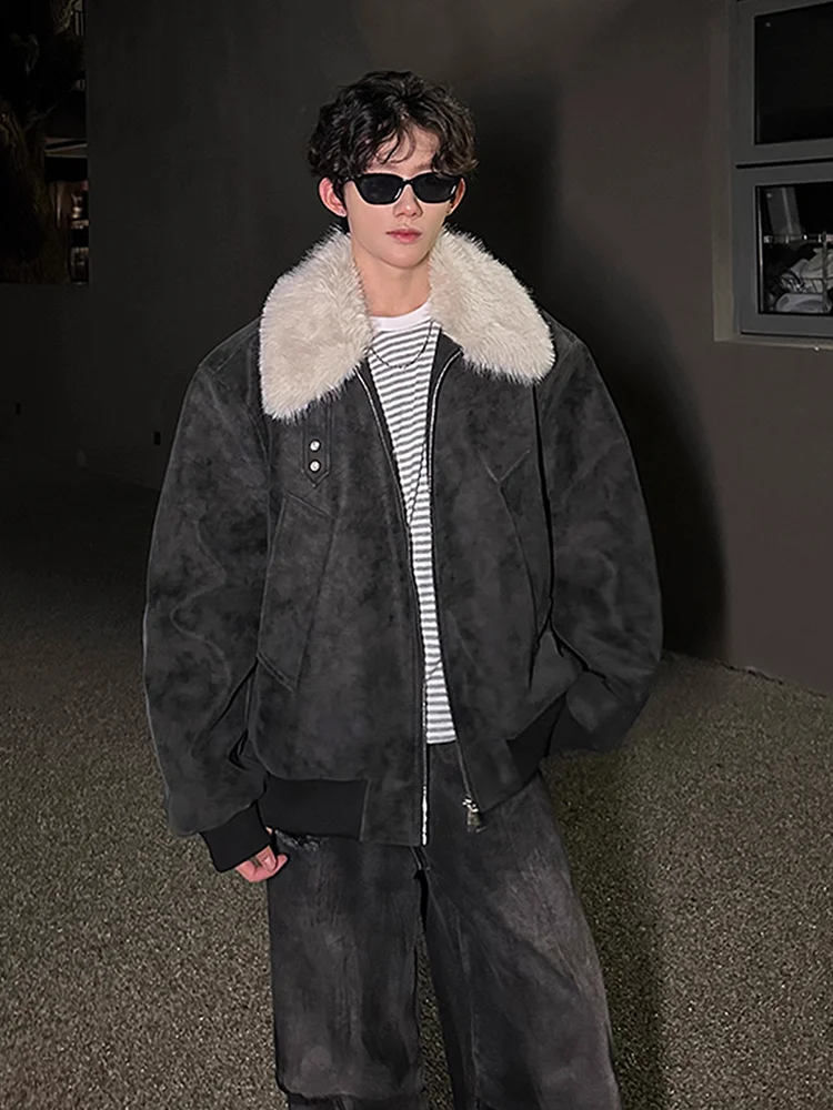 

Men's Bla Faux Fur Collar down Jaet Thiened Warm Zipper Closure Casual Sle ort Coat Stand Fit Winter Outerwear