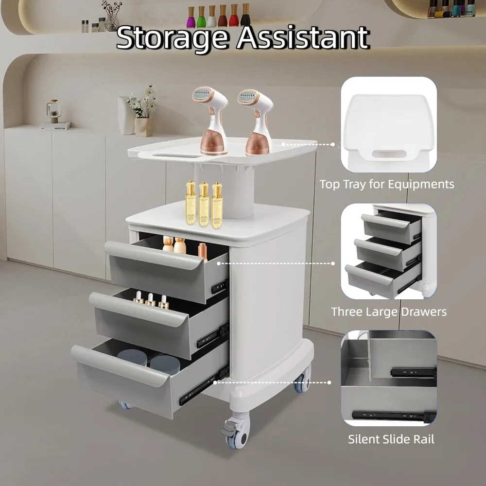 عربة طبية متنقلة مع 3 أدراج، عربة أدوات مع عجلات، عربة تخزين مكتب المستشفى التجارية، عربة تخزين صالون التجميل