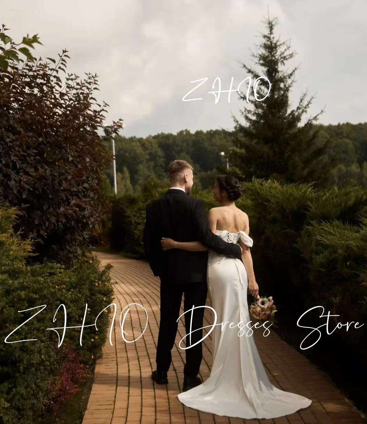 ZHIO فستان أنيق لحفلات الزفاف على شكل قلب بدون أكتاف مكشكش حورية البحر سويب تراين من الساتان فستان زفاف مخصص فيستدو دي نوفيا