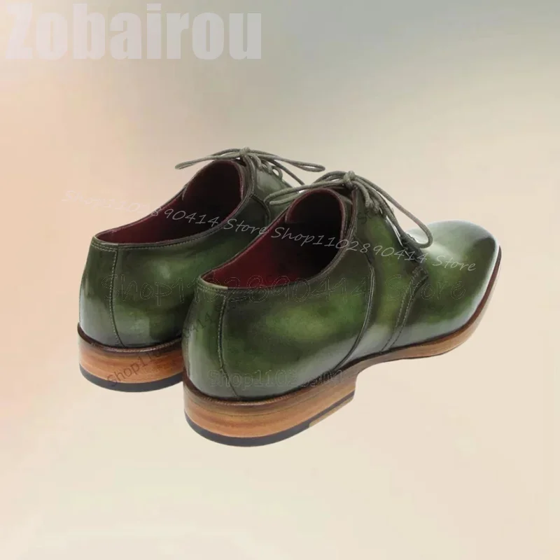 

Green Gradient Color Square Toe Men Derby Shoes Fashion Lace Up Men Shoes Luxurious Handmade Party Feast Banquet Men Dress Shoes