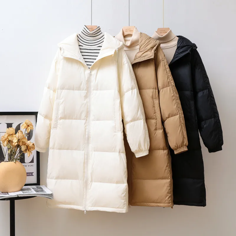 

2022 Autumn Winter Long Down Coat Women Warm Thicken White Duck Down Jacket Parkas Ladies Loose Oversize Hooded Puffer Outwears