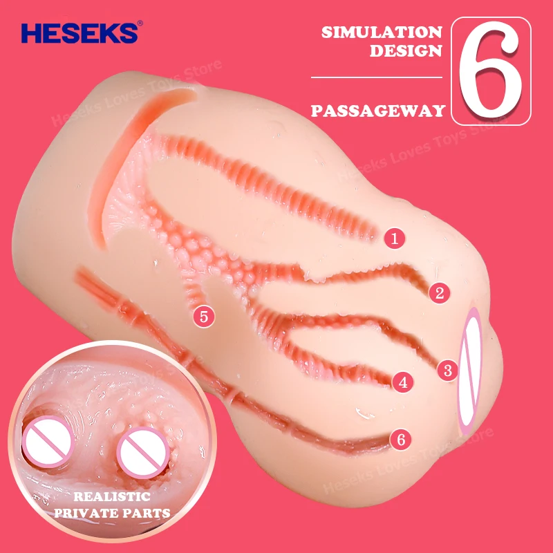 HESEKS 6 Holes Pocket Pussy Realistic Vagina And Anal Sex Toys for Men Penis Stimulator Pocket Cup Male Masturbatior