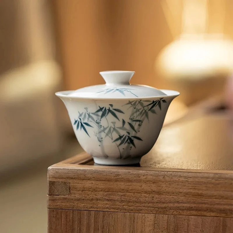 

Hand Painted Bamboo Chawan Porcelain Gaiwan 100ml Jingdezhen Tea Tureen Teacup Chinese Ceramics Teacup Tool Cup Kung Fu Original