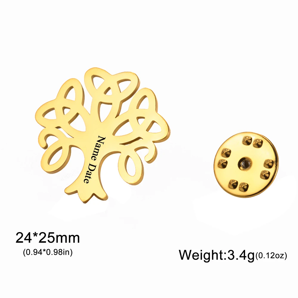 Sipuris Lebensbaum, personalisierte Anstecknadel mit Gravur von Namen und Datum, für Damen und Herren, aus Edelstahl, personalisiertes Namensschild, modischer Schmuck. – Detail 10