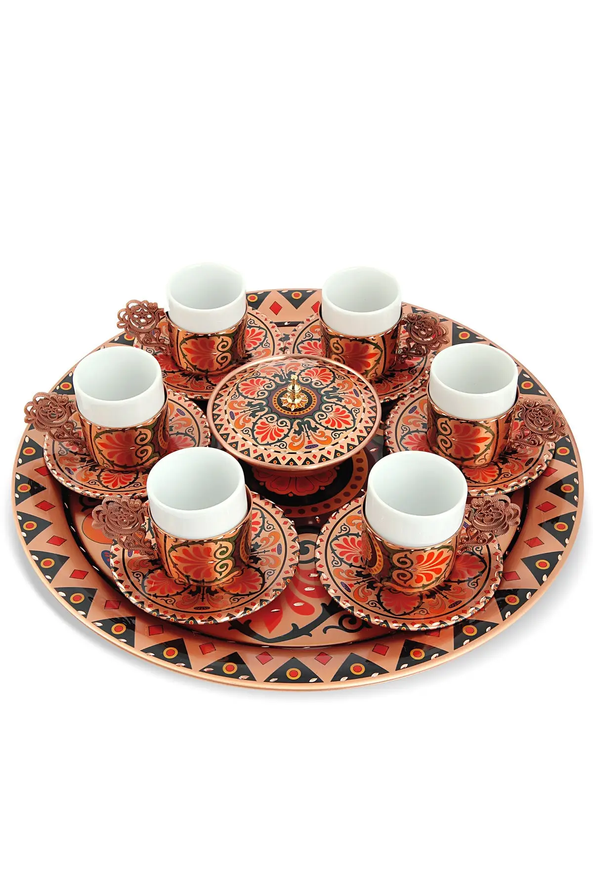 

DOLBOVI decorative 6 person tray copper coffee set handmade espresso cup