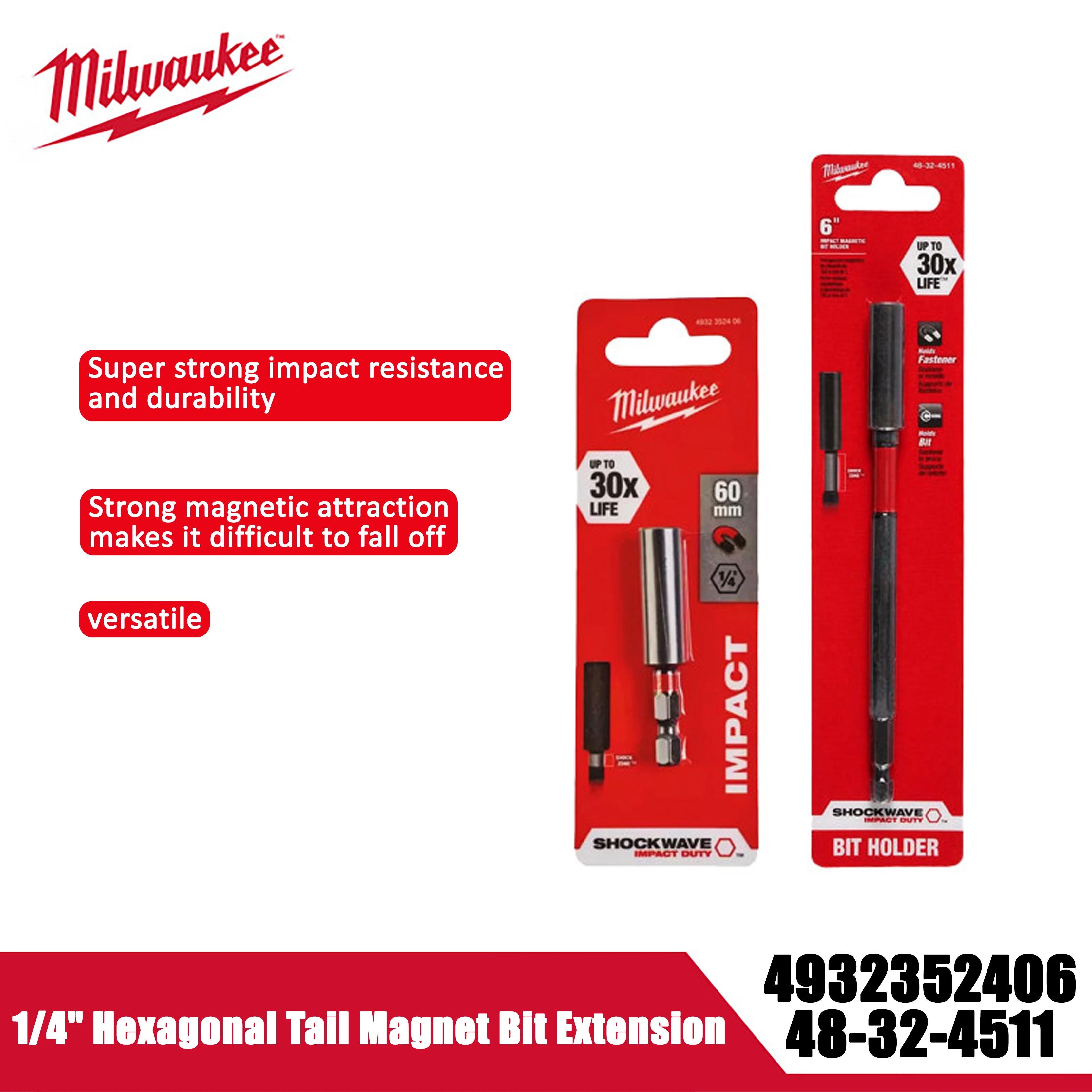 Milwaukee Shock Wave Magnetische Bohrkopf-Verbindungsstange, Bohrer-Verlängerungsstange, Elektrowerkzeug-Zubehör 4932352406/48-32-451 – Detail 1