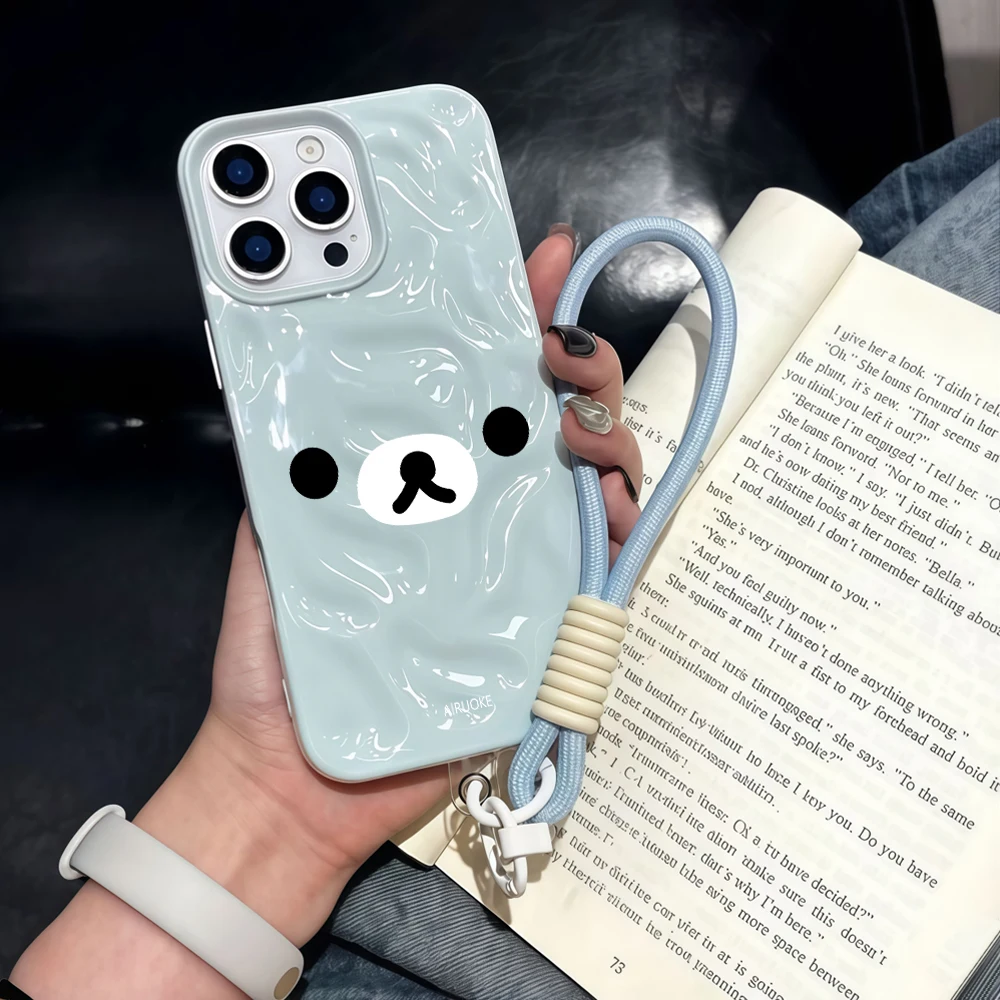 Kreatives Niedliches Bären-Silikon-Handycase mit Falten-Design für iPhone 17 15 13 11 12 14 16 17 Pro Max 15 Plus Air mit Lanyard-Hülle – Detail 1