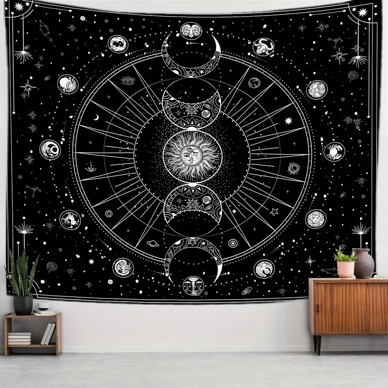VIKAMA Zodiac Constellation Tapestry Astrology Sun Moon Celestial Wall Hanging Background Cloth for Home Decor
