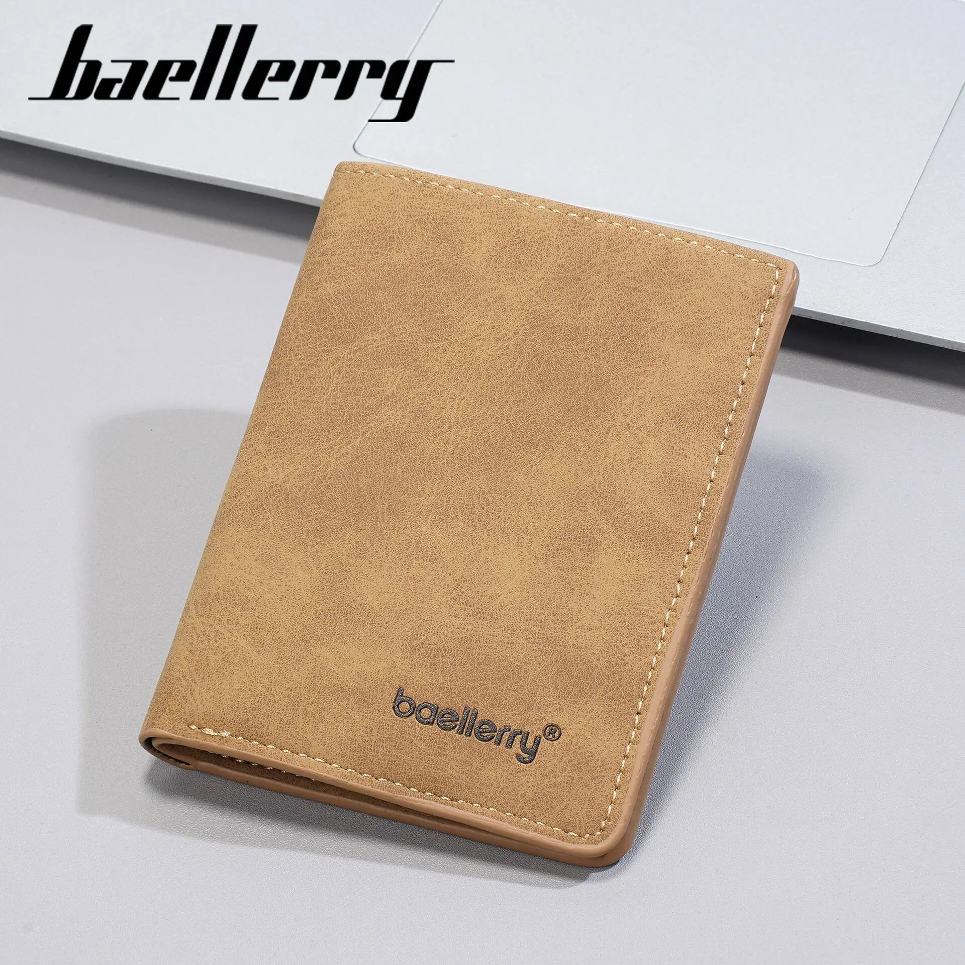 New Baellerry Men's Thin Sanded Leather Short Wallet Multi Card Holder Simple Business Driver's License Card Organizer High-end