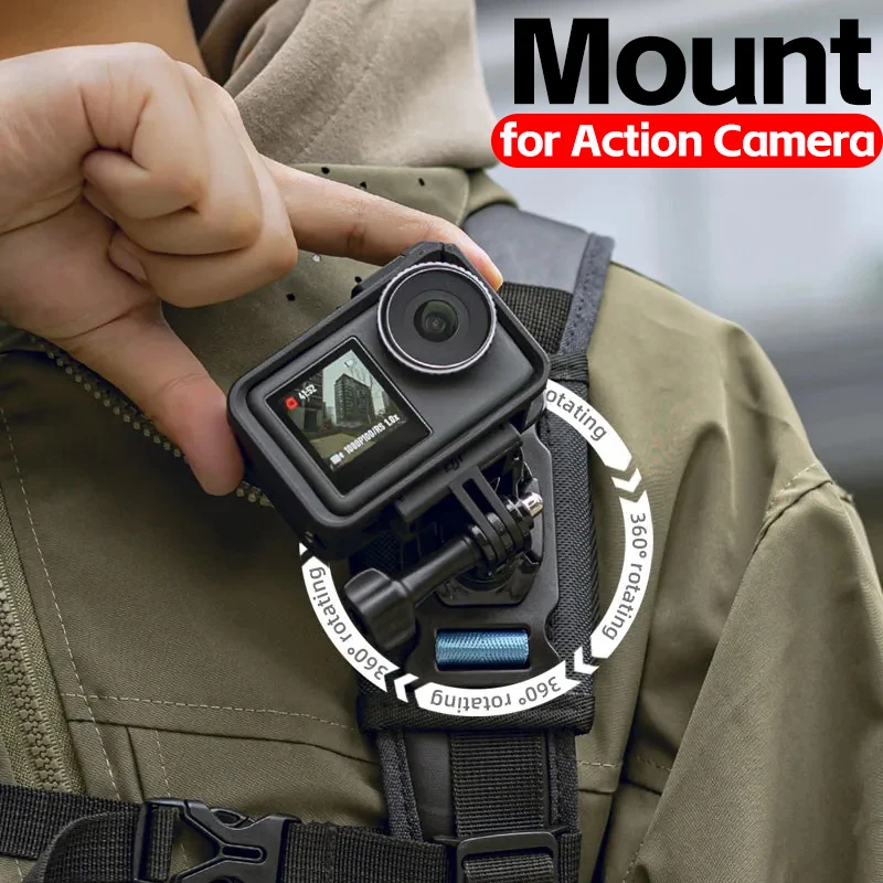 360 Rotation Bag Backpack Shoulder Strap Mount Holder for GoPro Hero 13 12 11 10 9 DJI Action 5 Pro 4 Insta360 X4 X3 Holders