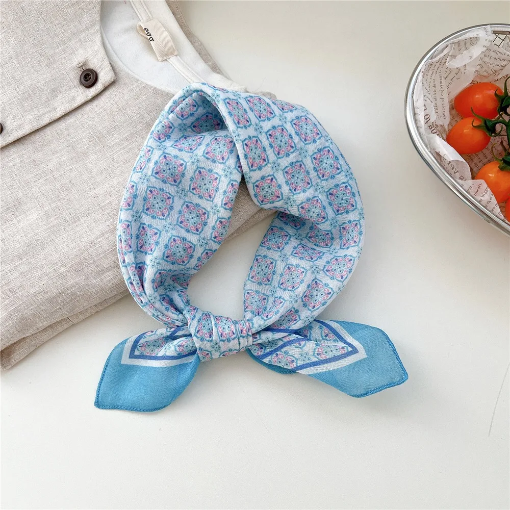 Pañuelo cuadrado pequeño de algodón y lino con estampado floral de cachemira, diadema, pañuelo coreano, accesorios de ropa
