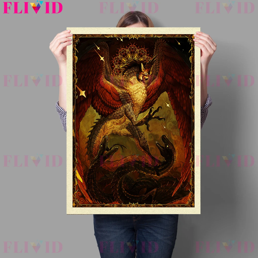 Divine Beasts In Mythology Vintage Wall Art Canvas Divine Dragon,Giant Eagle,Evil Beast Mysterious Creatures Art Poster Print