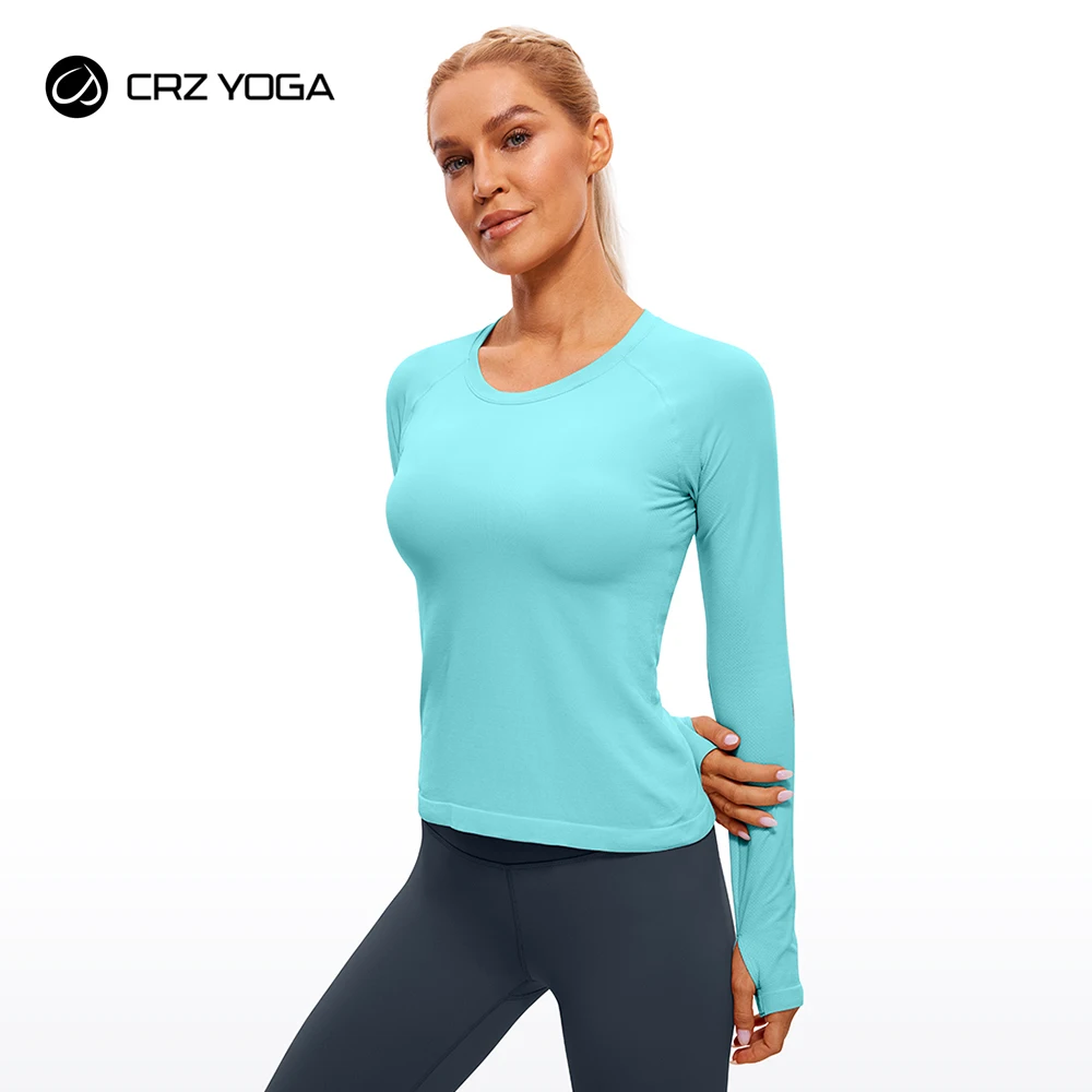 CRZ YOGA Womens Seamless Workout Long Sleeve Shirts Quick Dry Gym Athletic Tops Breathable Running Yoga Shirt