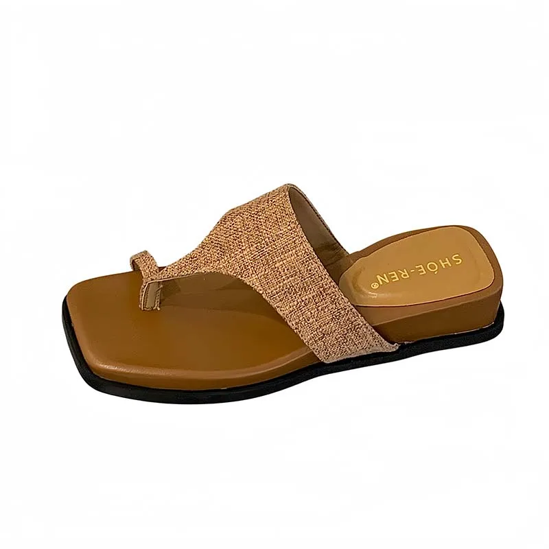 

Women Slippers Low Heels Sandals Brown Flip Flops Summer Wedge Heels Casual Beach Shoes Beige Outdoor Ladies Slippers