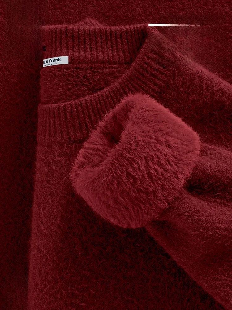 

Men's Wine Red Fce Lined Thiened Knitted Sweater round Ne Base irt Winter Casual Comfortable Soft Nylon B...
