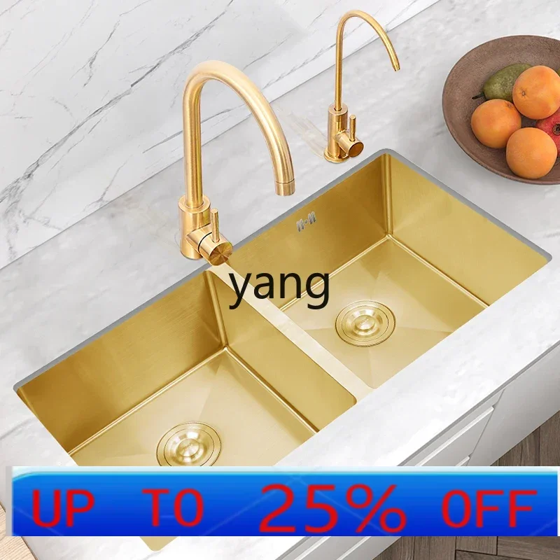 YJQ gold nano sink under the counter basin double sink as large as 304 stainless steel thickened kitchen sink