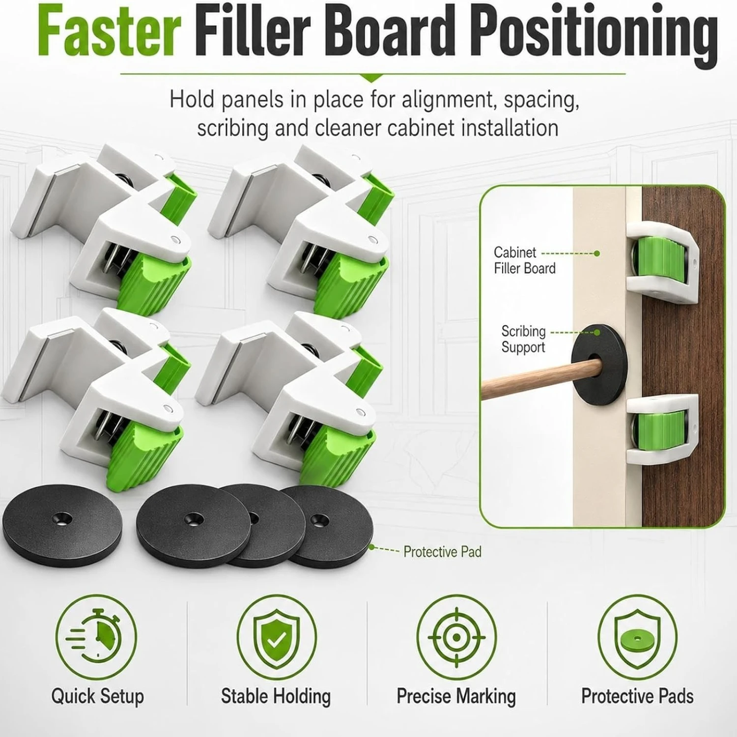 Woodworking Filler Board Installation Clamp Adjustable Cabinet Scribing Jig Positioning Alignment Guide for Panels Quick Setup
