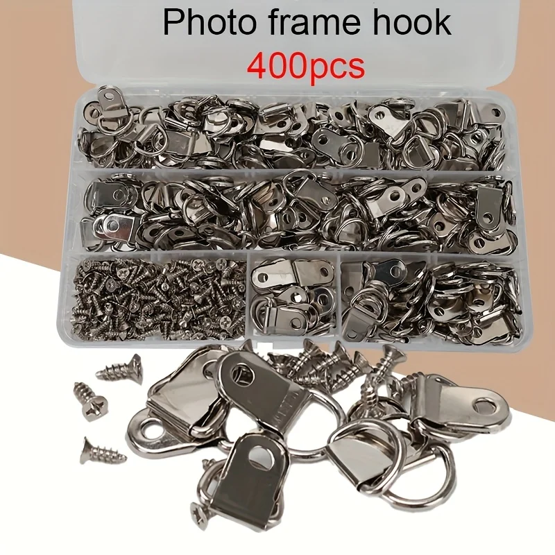 400 Stück D-förmiger halbrunder Ring-Fotorahmen, Hängering mit Schraubhaken, Fotorahmenhaken, unsichtbarer Fotorahmenhaken