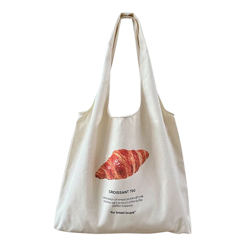 

Women Canvas Shoulder Bag Bread Print Cotton Canvas Shoulder Bags Student Large Capacity Books Tote Lady Eco Cloth Handbag Purse
