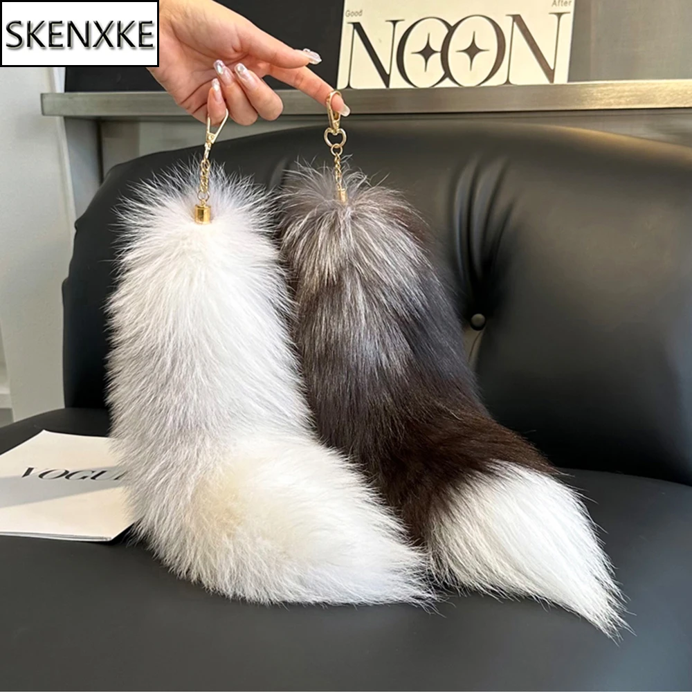 

Fashion Fox Tail Keychain Wolf Tail Fur Tassel Bag Tag Black And Brown Pom Pom Charm Keyring Holder Strap Chain Gifts