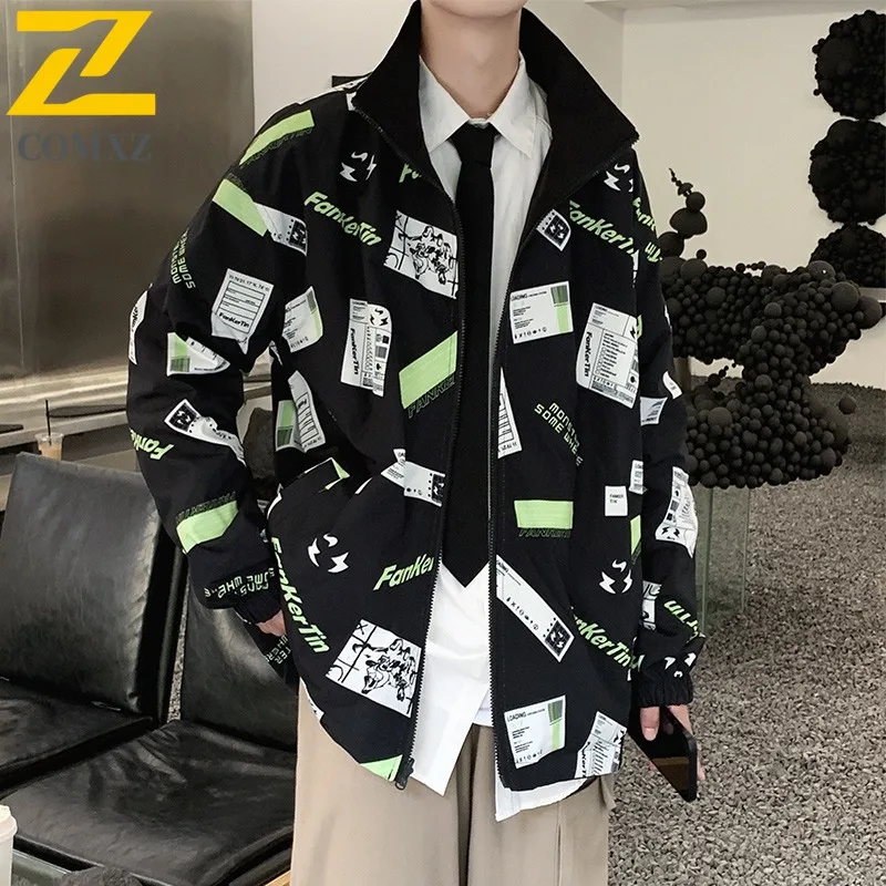 

COMXZ Роскошная мужская куртка 2025 Новая модная одежда с обеих сторон ветрозащитные пальто с воротником-стойкой легкая ветровка в американском стиле