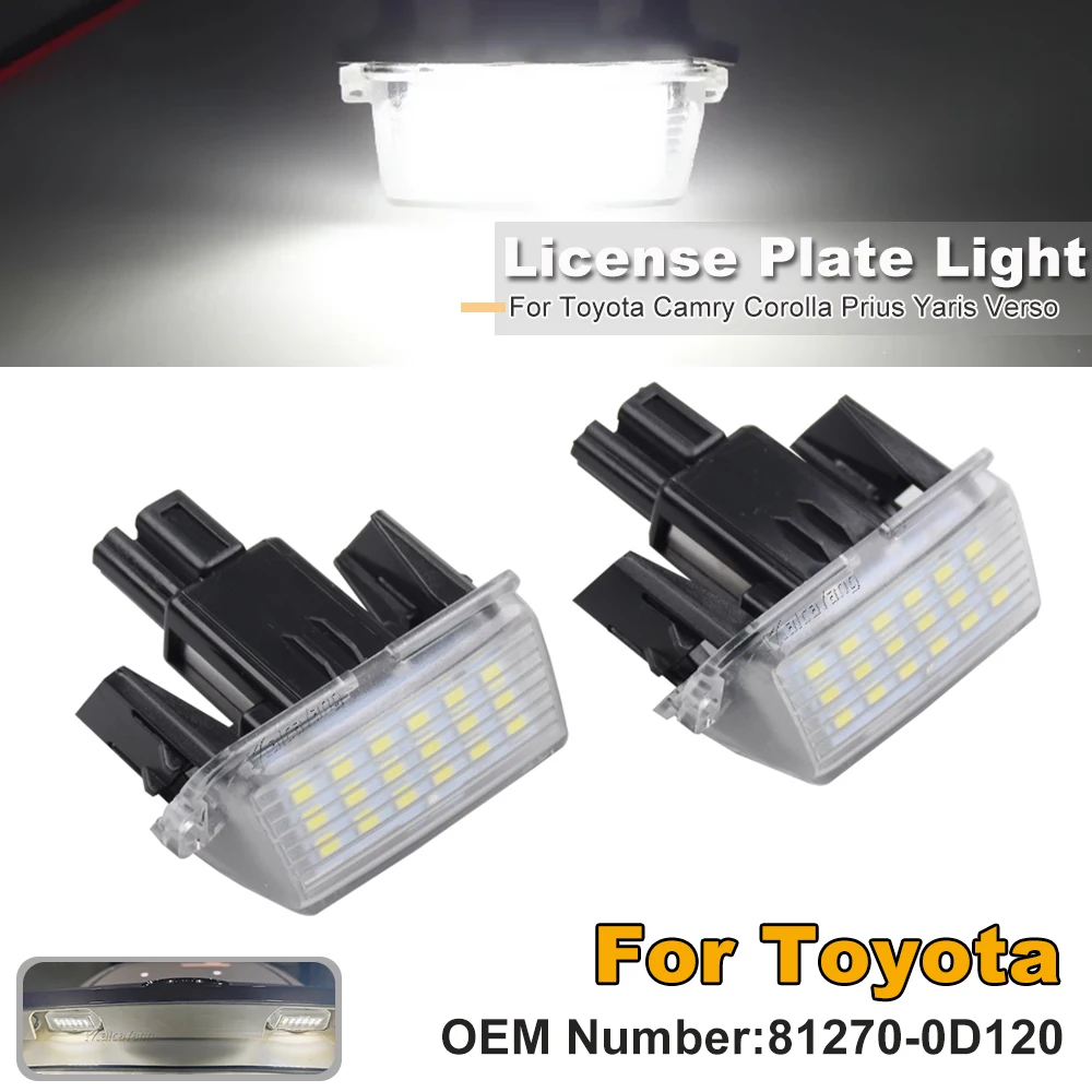 2PCS White LED Number License Plate Lights 81270-0D120 For Toyota Camry Corolla Prius Yaris Verso Avensis Avalon