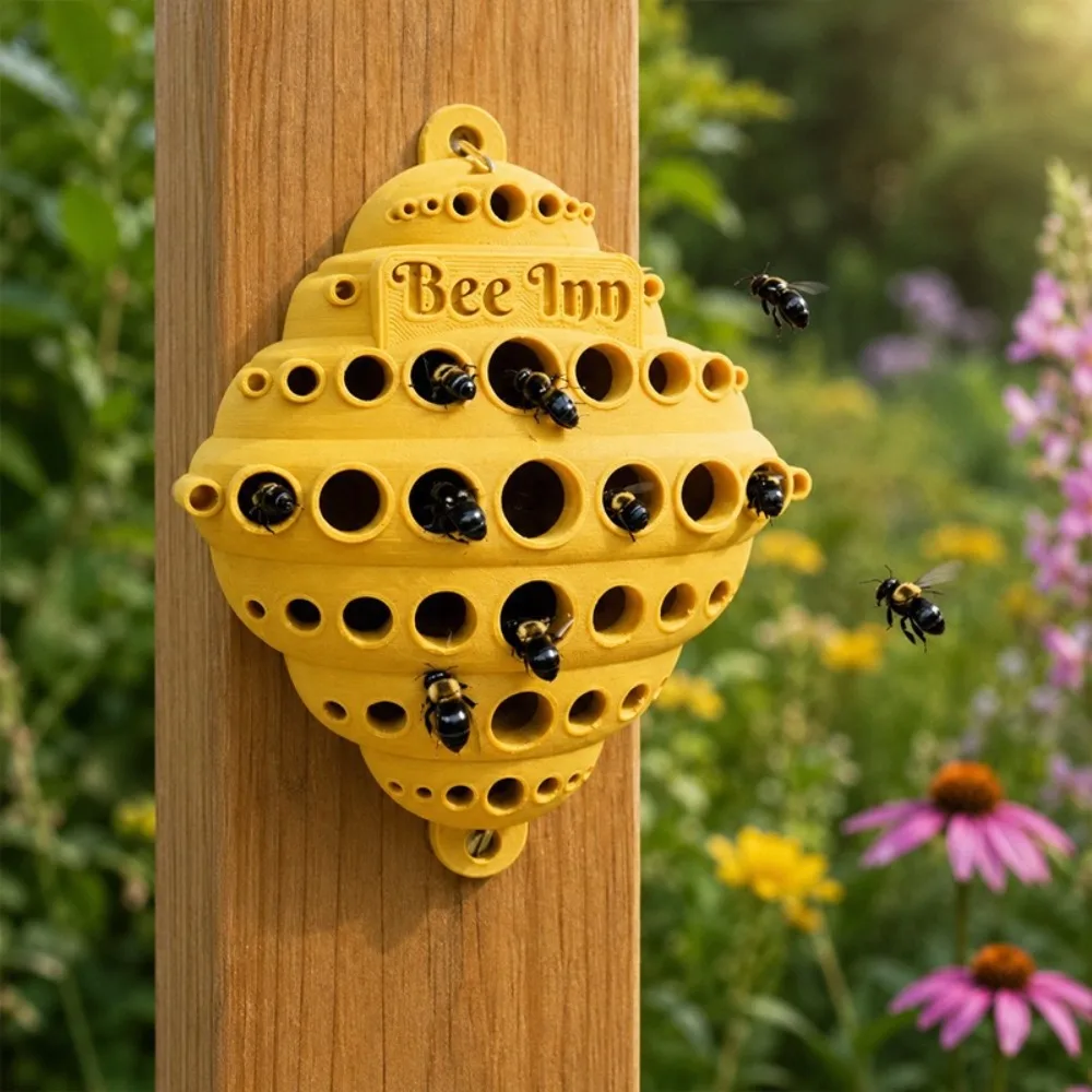 3D Printed Garden Bee Insect House Plastic Bee-Hive Shaped Outdoor Bee Hotel Multi Holes Weather-Resistant Bee Insect Nest