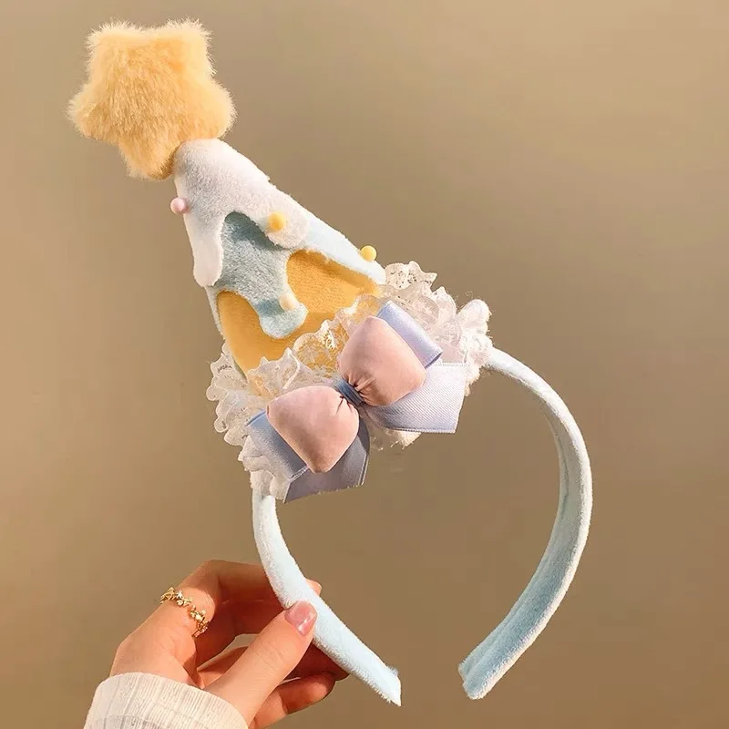 Cute atmosphere party hair accessories girl heart yellow star birthday hat headband cake hair clip photo hair accessories view 6