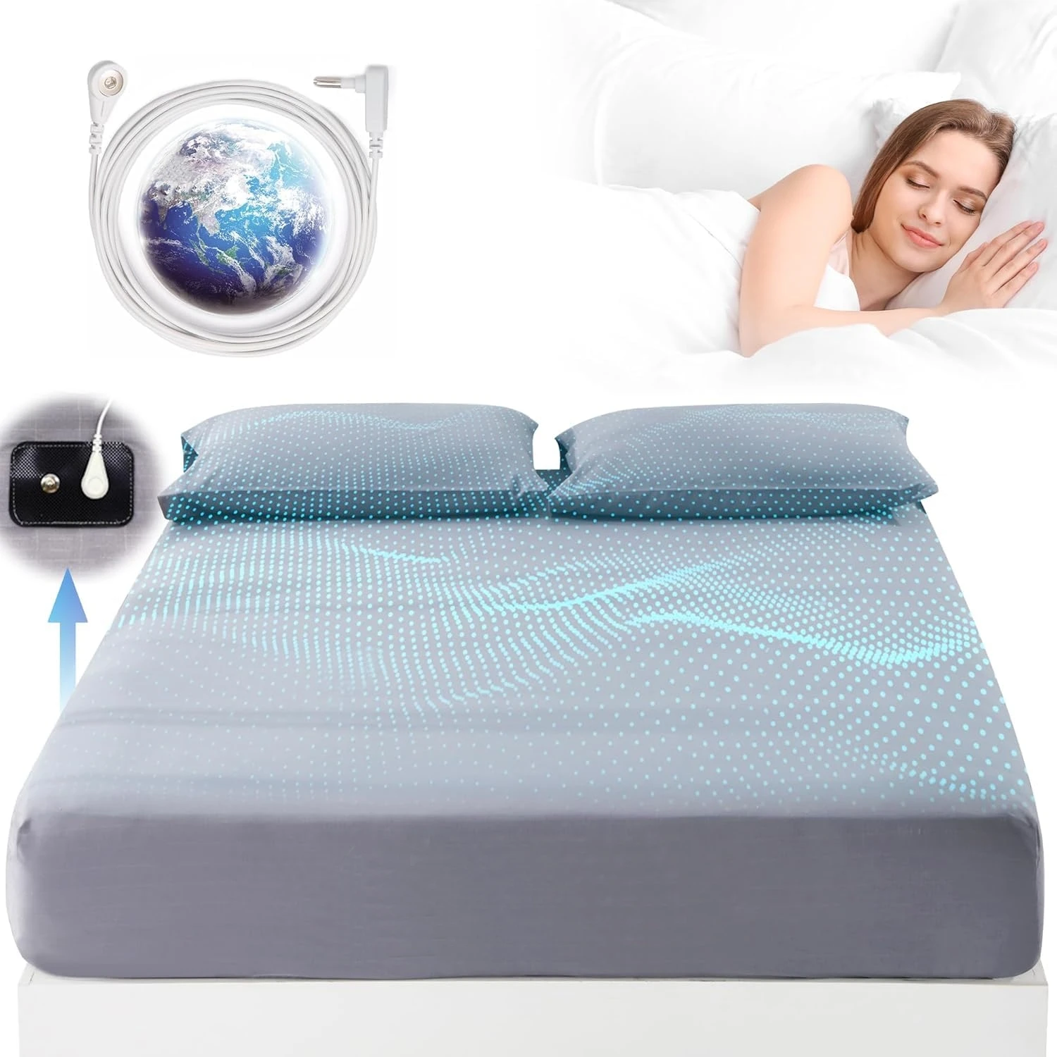 

Fitted Bedsheet with Earthing Cord Conductive Antistatic 10% Silver Fiber Health Protection Grounding Release Stress