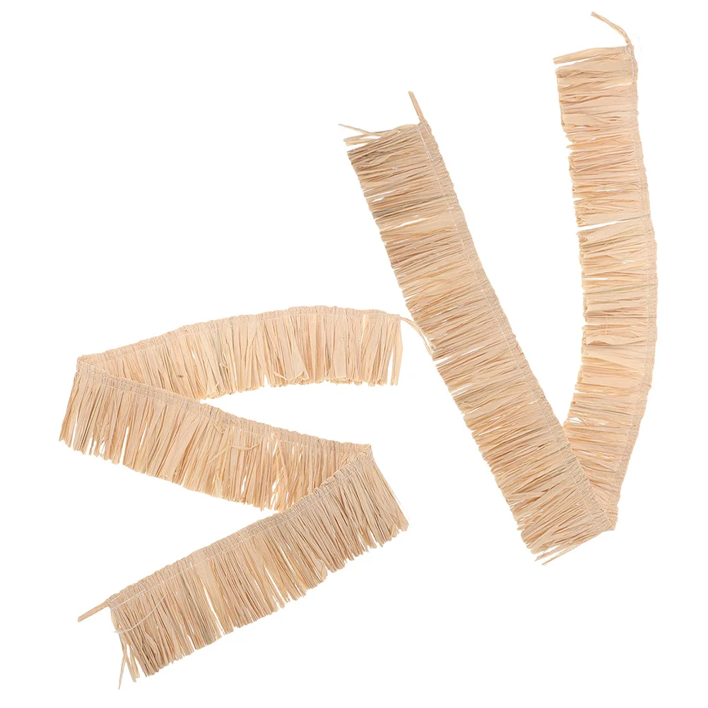 

2Pcs Raffia Fringe Trim Handwoven Natural Straw Tassels for DIY Summer Accessories Luau Party Wedding Craft Decoration