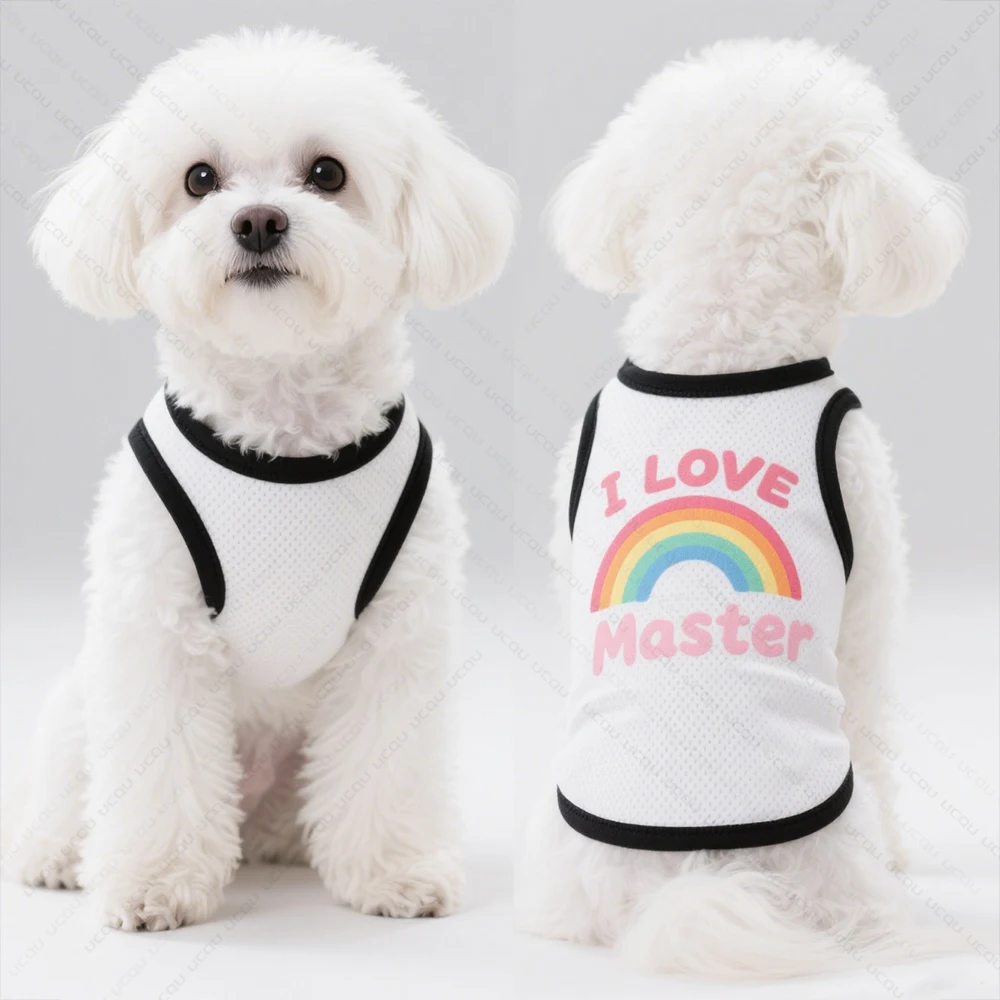 

Одежда для собак 2025 года, жилет без рукавов с принтом «Я люблю мастера», крутая и дышащая летняя одежда для милых домашних животных