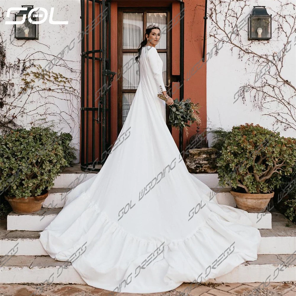 SOL Elegant Long Sleeves V Neck Wedding Dresses With Detachable Train Simple Backless Mermaid Bridal Gowns Vestidos De Novia