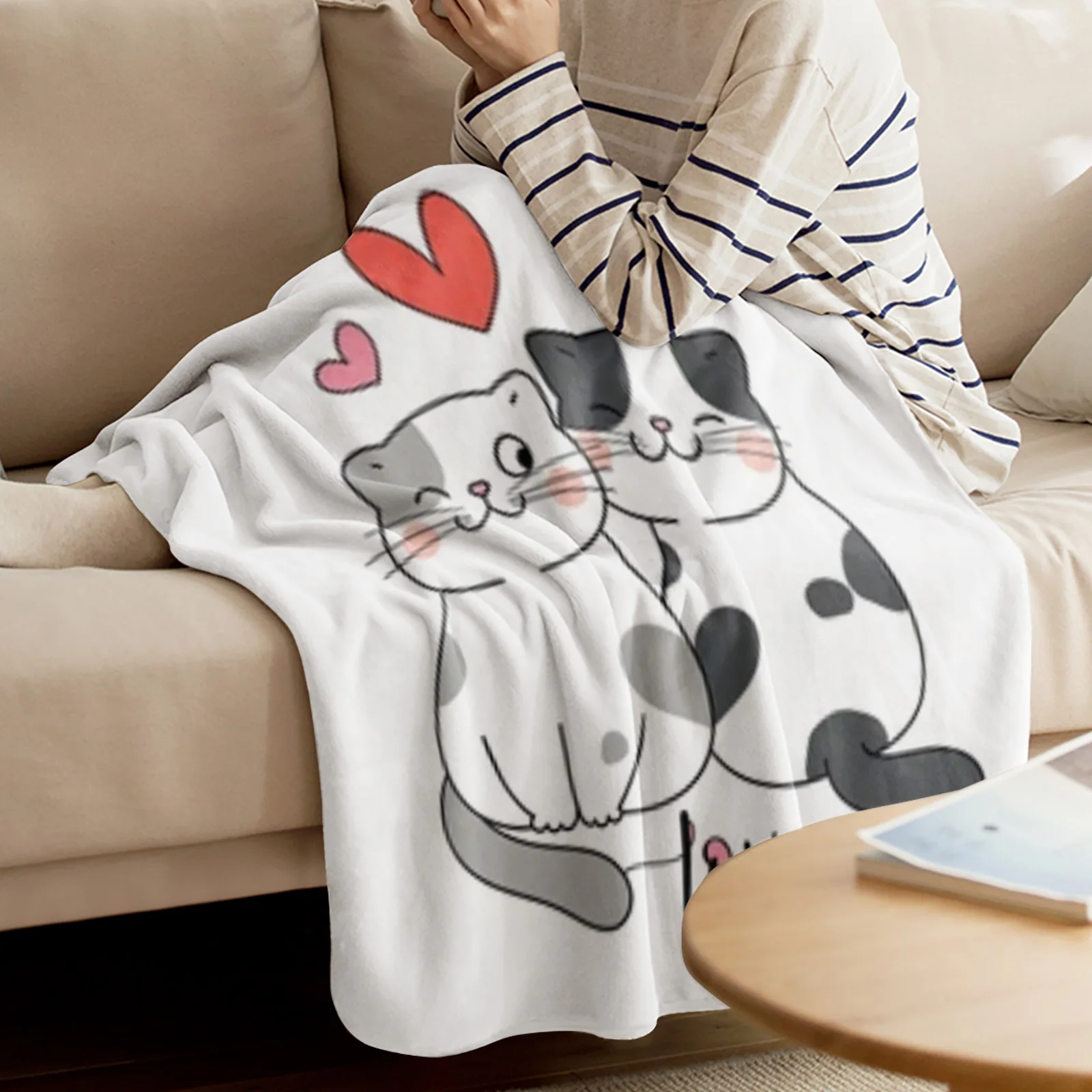 Cats Doodle Cartoon Style Flannel Blanket Warm Soft Sofa Blanket Winter Sheet Bedspread Camping Travel Blanket