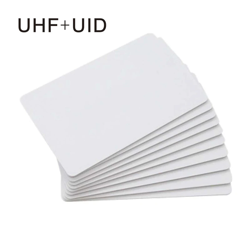 

10 шт. UHF 915 МГц 6C смарт-карта на большие расстояния, пассивная RFID-этикетка + 13,56 МГц UID перезаписываемый чип модный копирующий токен ключ