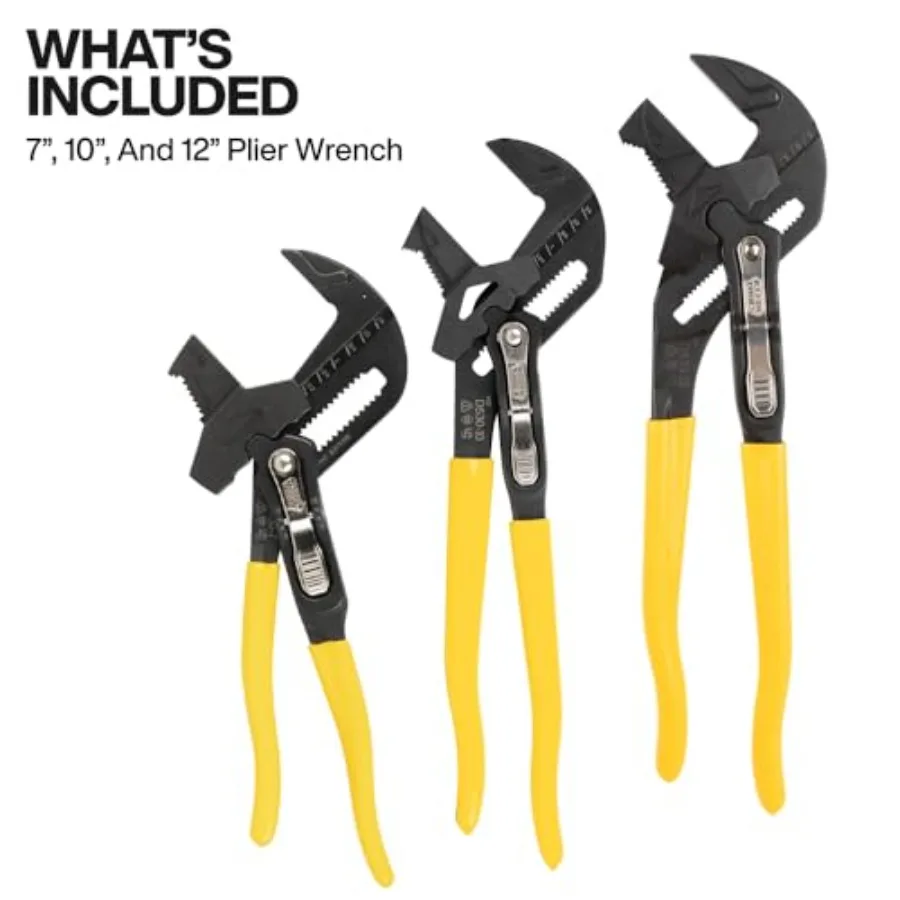 Plier Wrench Set, 3-Piece High-Leverage Pliers, Adjustable, Reversible Jaw, Smooth and Knurled Teeth, and