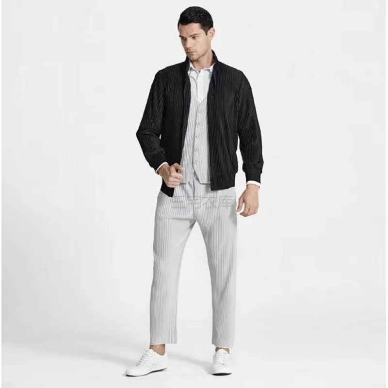 Miyake Pleated Original Solid Shirt Men's Long-sleeved Pleated Jacket 2025 Spring Summer Idle Jacket Black Sense Light Luxury