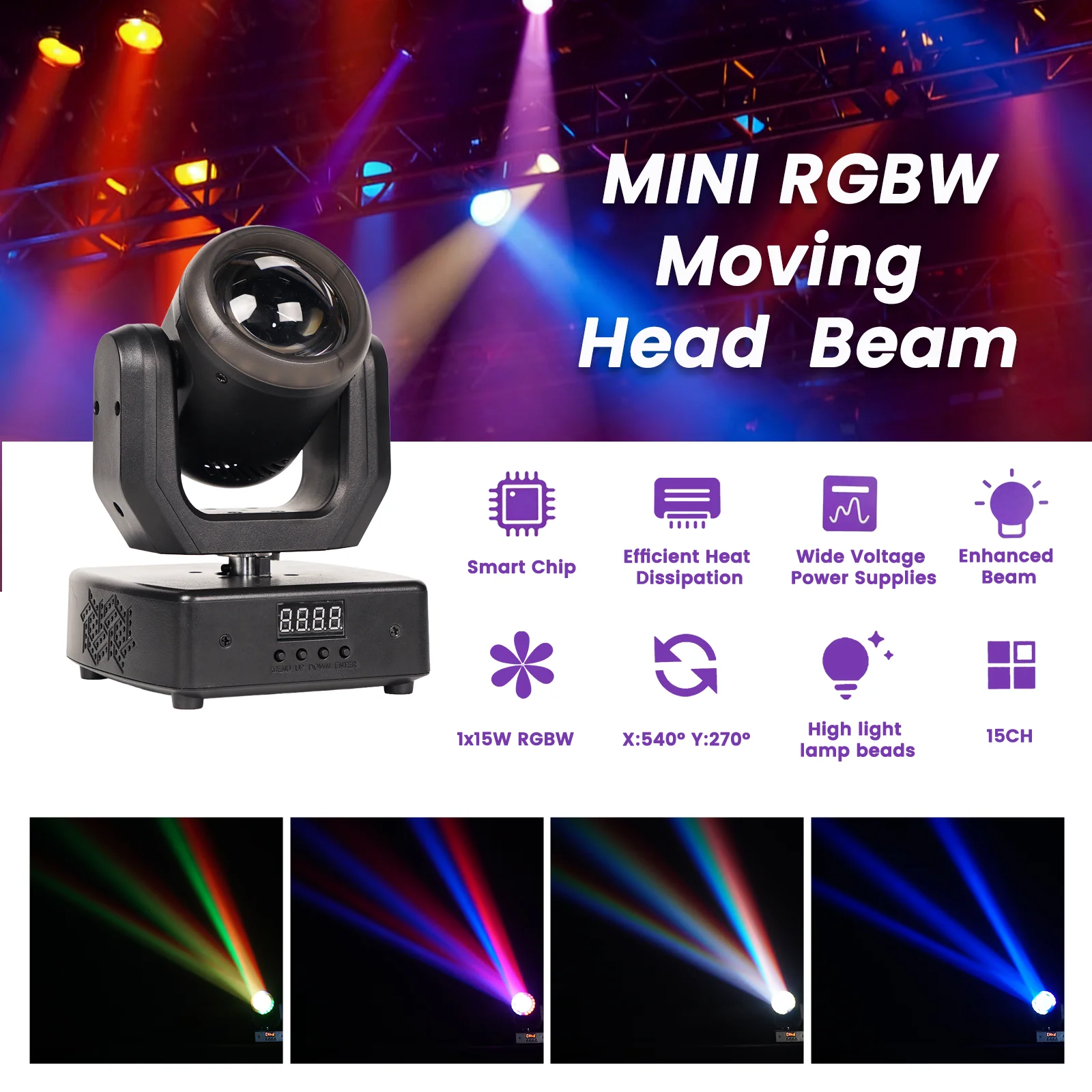 Mini Moving Head Light 60W RGBW Compact LED Beam Stage Lights With Ring Remote DMX512 DJ Disco Club Party Wedding Small Venues