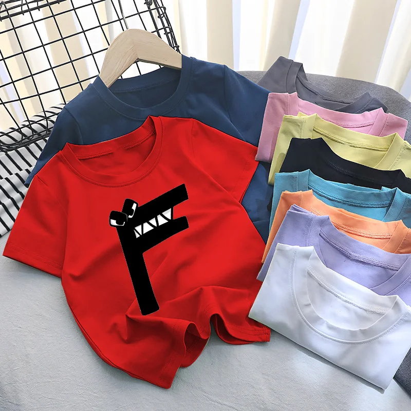 Alphabet Lore Clothing for Children Colorful T-shirt Cotton Anime Clothes Cute Letters Pattern Top Base T Shirt Boys Girls Gift