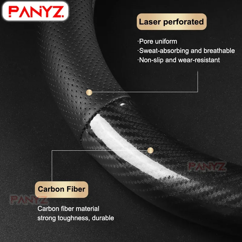 For Audi tesla Honda Toyota kIa Benz Volkswagen Ford non-slip High face value Universal Carbon+Leather Car Steering Wheel Cover