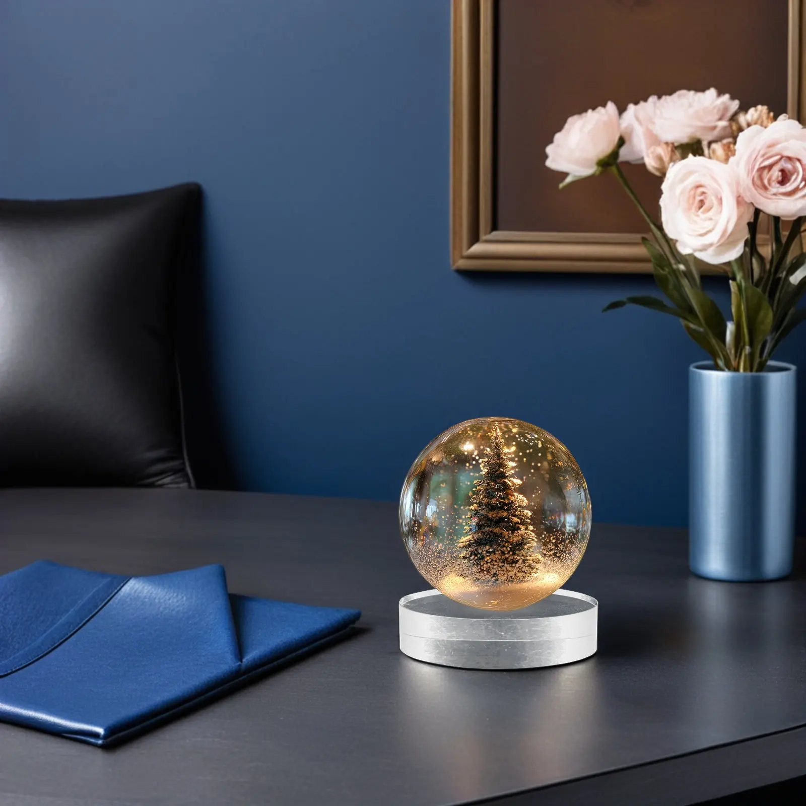 

2Pcs Round Crystal Paperweight Clear Glass Decorative Block for Office Desk Calligraphy Book Weight Glass Desktop Ornament