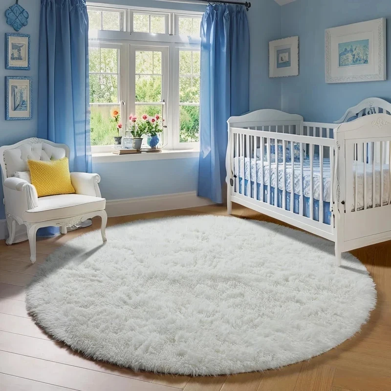 Weiche Plüschteppiche für Kinderzimmer, Spielmatte, Wohndekoration, runder, flauschiger Teppich für Babyzimmer, Bodenteppiche, weißer Teppich für Kinderzimmer, rund