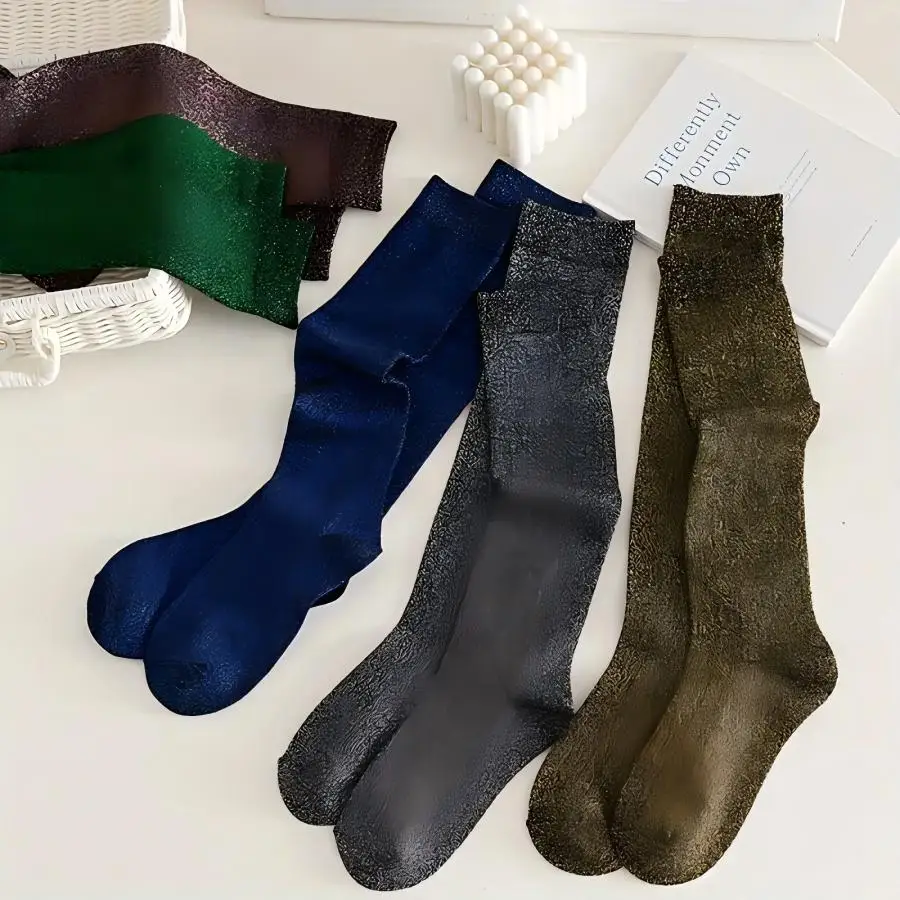 Women's Novelty Glitter Shiny Calf Socks Sparkly Metallic Casual Ladies Bright Retro Piles Ankle Socks