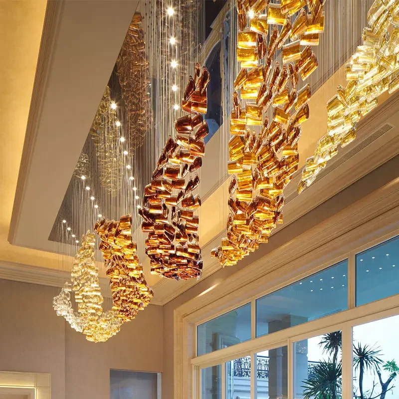 Hotel Lobby Entrance Hallway Ceiling  Big Size Art Glass   Long Oval Unique Project s