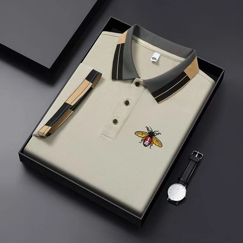 New Men's Fashion Embroidered Collar Short Sleeve Summer New Breathable Polo Shirt Short Sleeve, High Quality Outdoor Men's Top